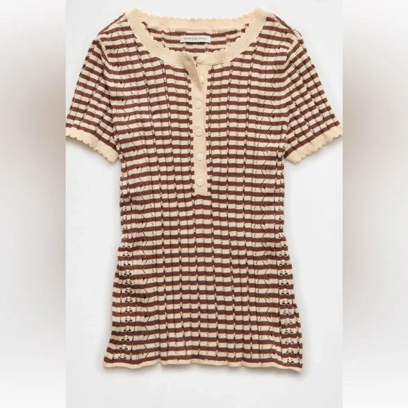 AE Henley Pointelle Sweater T-Shirt - Picture 4 of 8